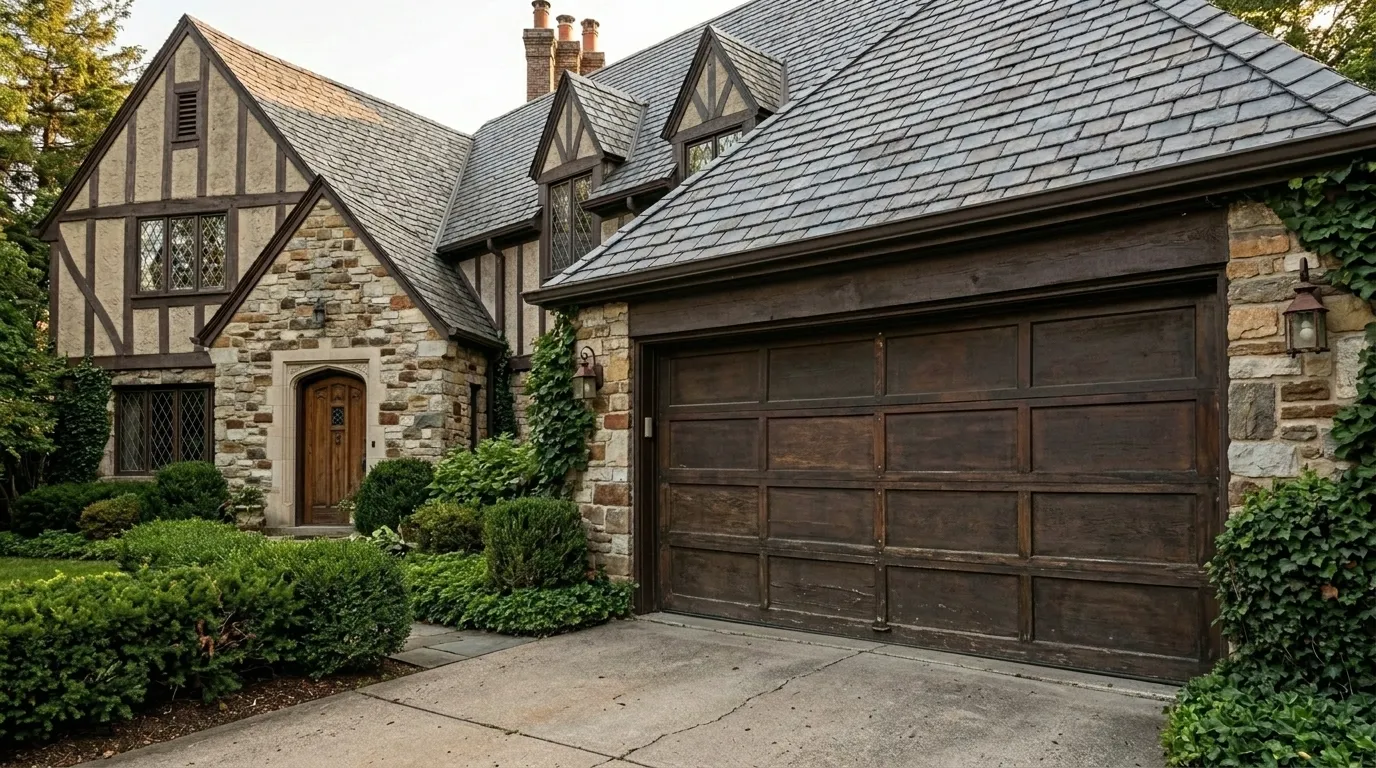 Older Mansfield Ohio garage door being inspected for repair or replacement