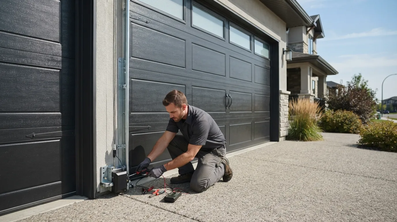 Garage door detail illustrating openers and power cuts: what mansfield's older homes face