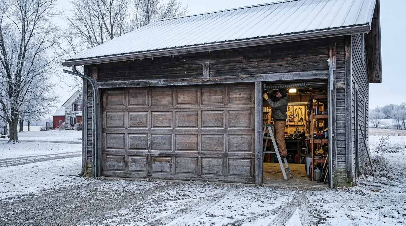 Garage door detail illustrating when a mansfield, oh garage door spring fails in cold weather